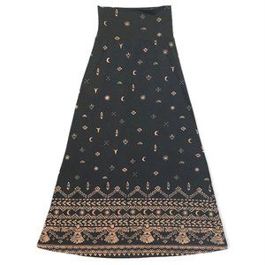 Mossimo Boho Maxi Skirt XS Black Brown Full Length A-Line Skirt